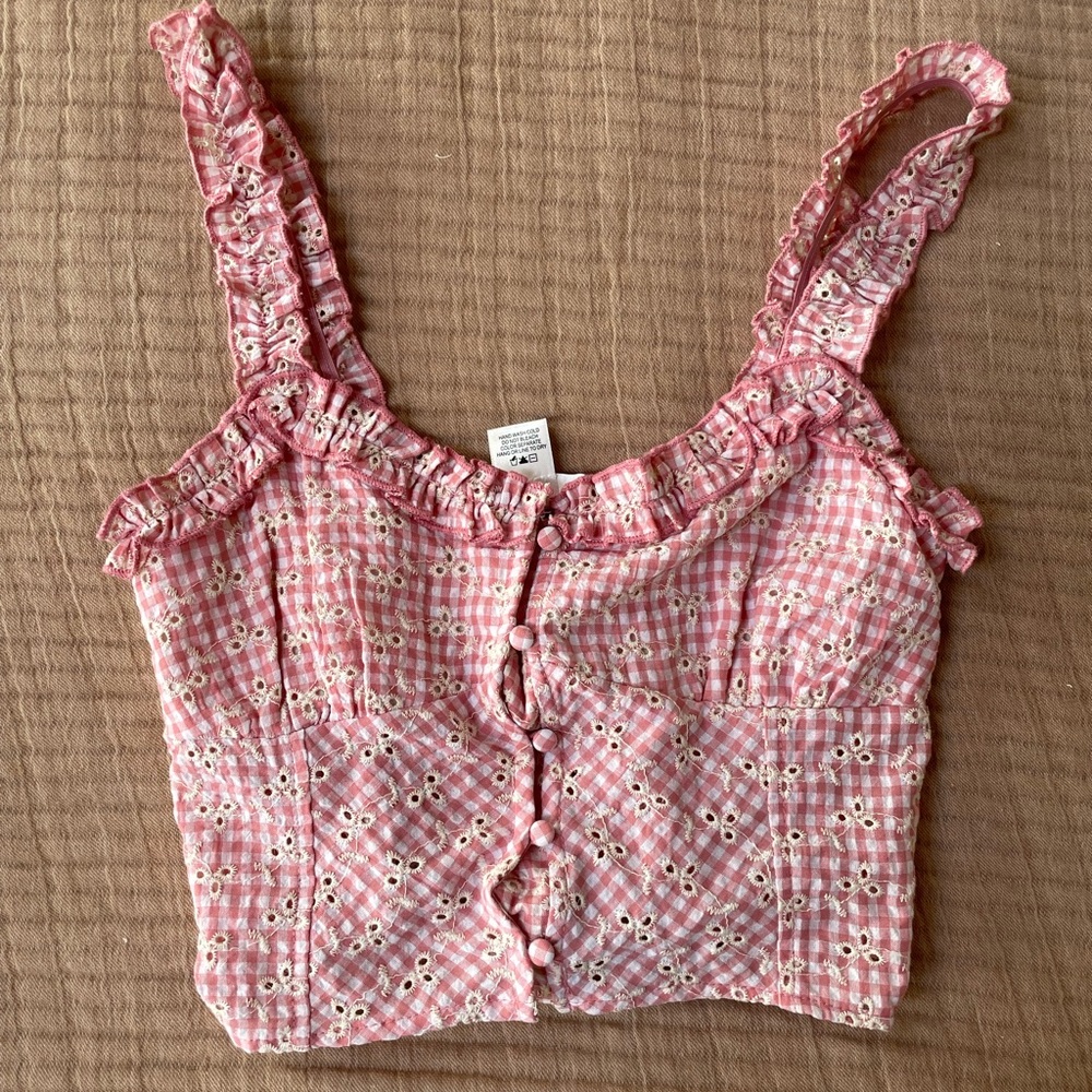 Pink gingham buttoned top